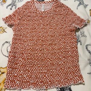 American Eagle Outfitters Orange and White Scrunchy Short Sleeve shirt